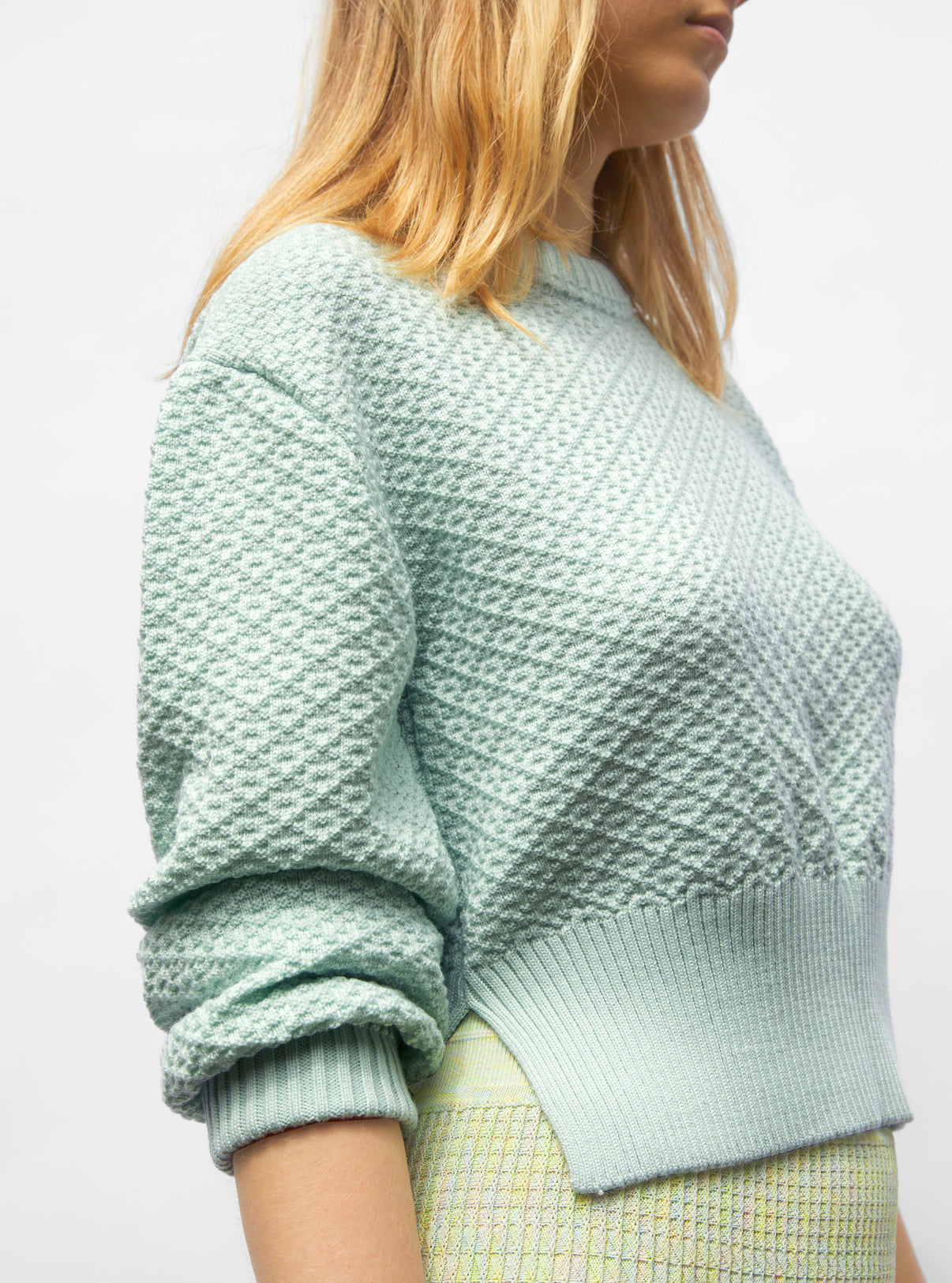 Pull court maille damier Jade - Vêtement de luxe femme