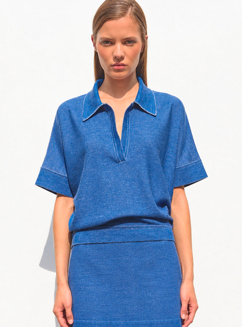 Top ample à col polo Denim - Vêtement en maille de luxe Molli