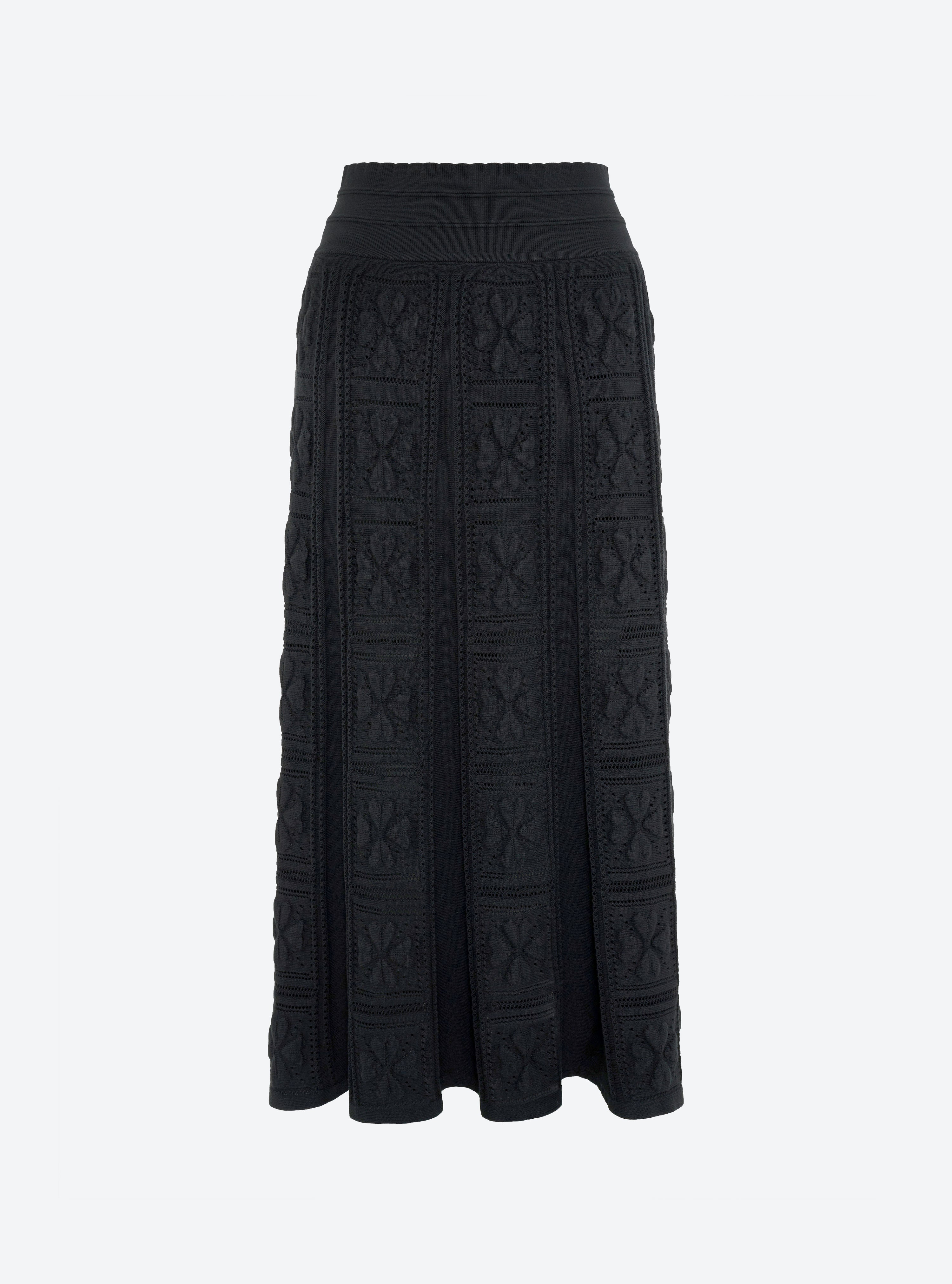 Jupe en maille de luxe Molli - Jupe longue maille trèfle noir profond