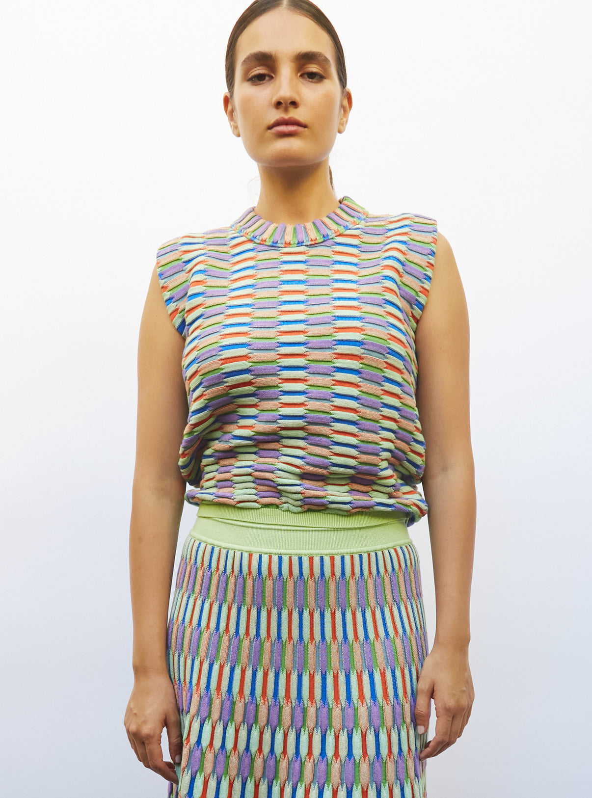 Top en maille zellige multicolore - Vêtement de luxe femme