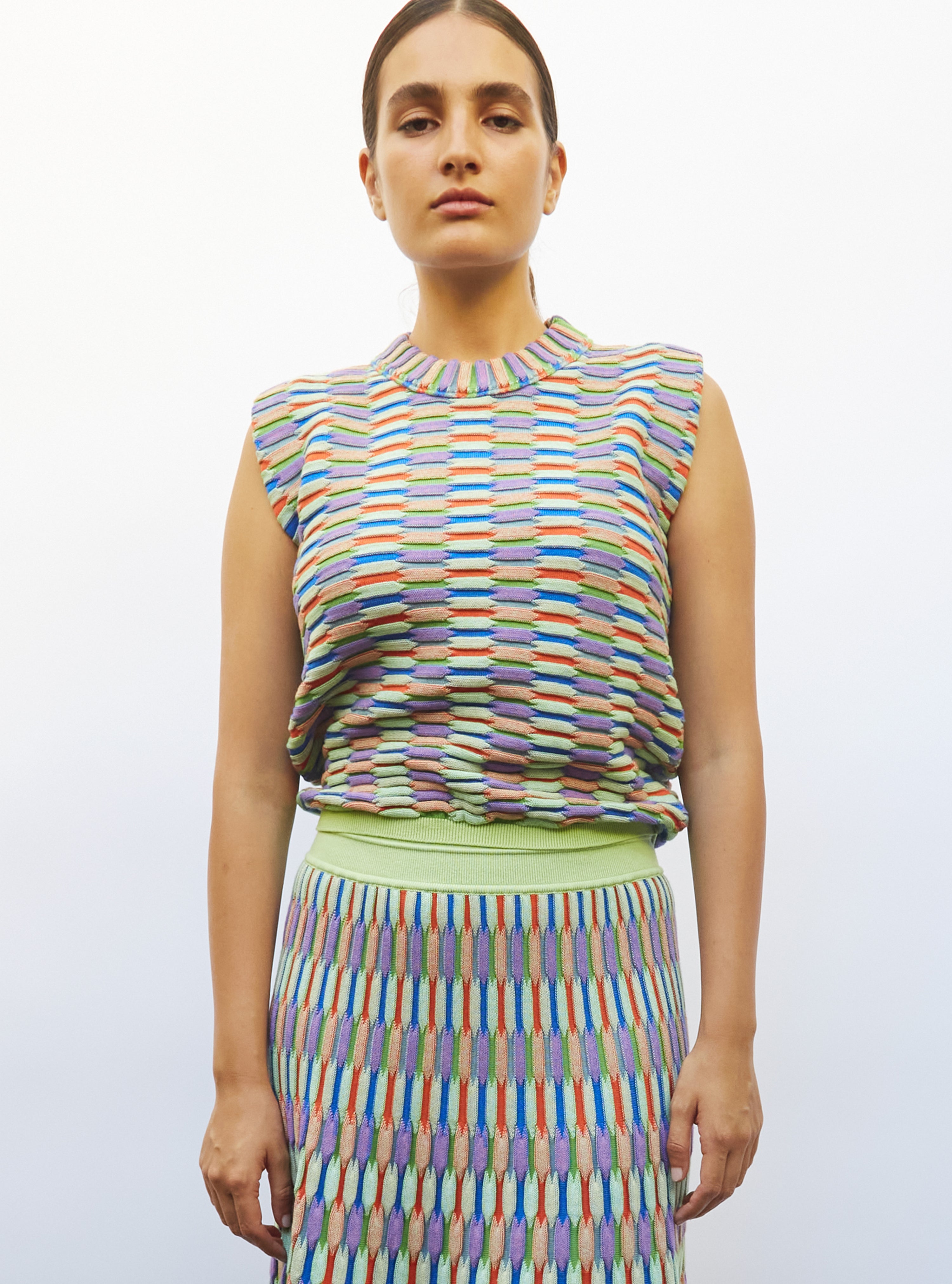 Top en maille zellige multicolore - Vêtement de luxe femme