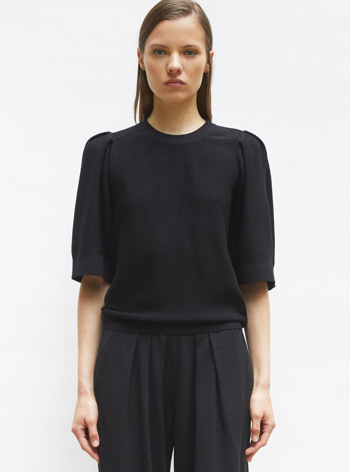 Tops, blouses de luxe femme - Top en maille manches froncées