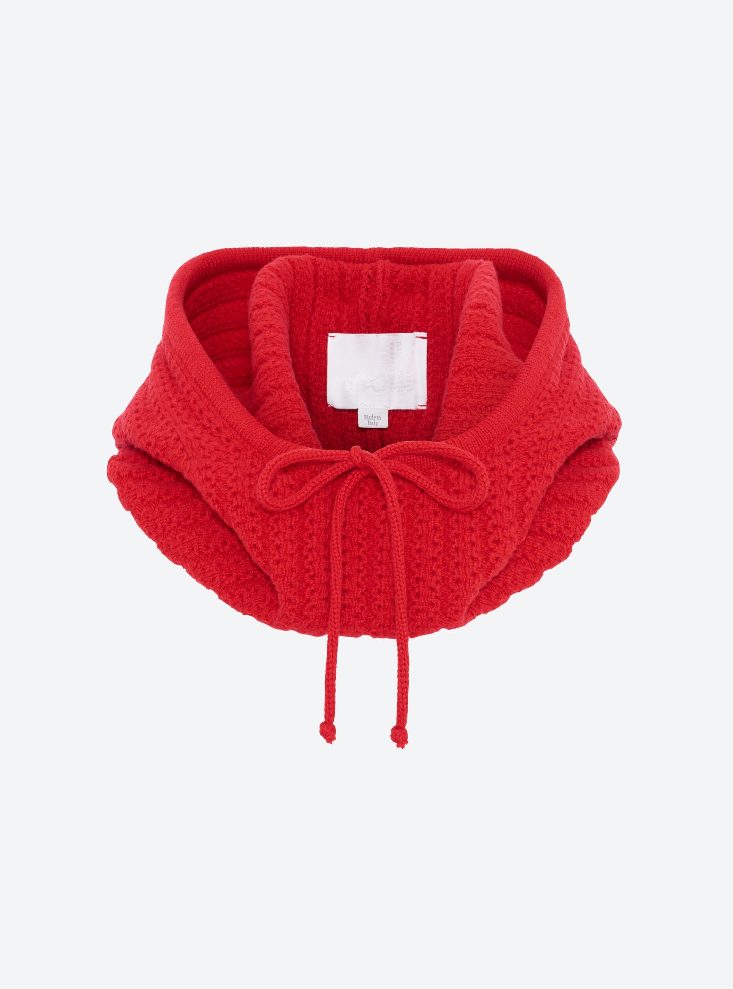 Accessoire de luxe femme - Cagoule en maille torsadée rouge garance