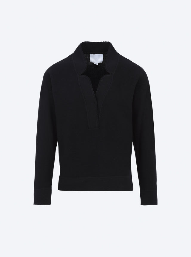 Scalloped v-neck knit top - Image principale
