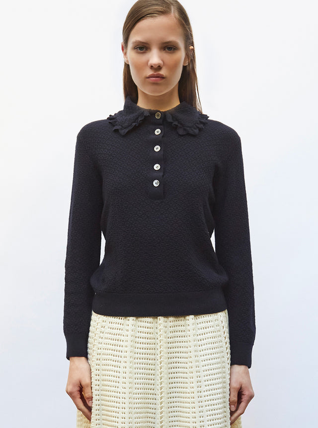 polo couture en maille damier - Image principale