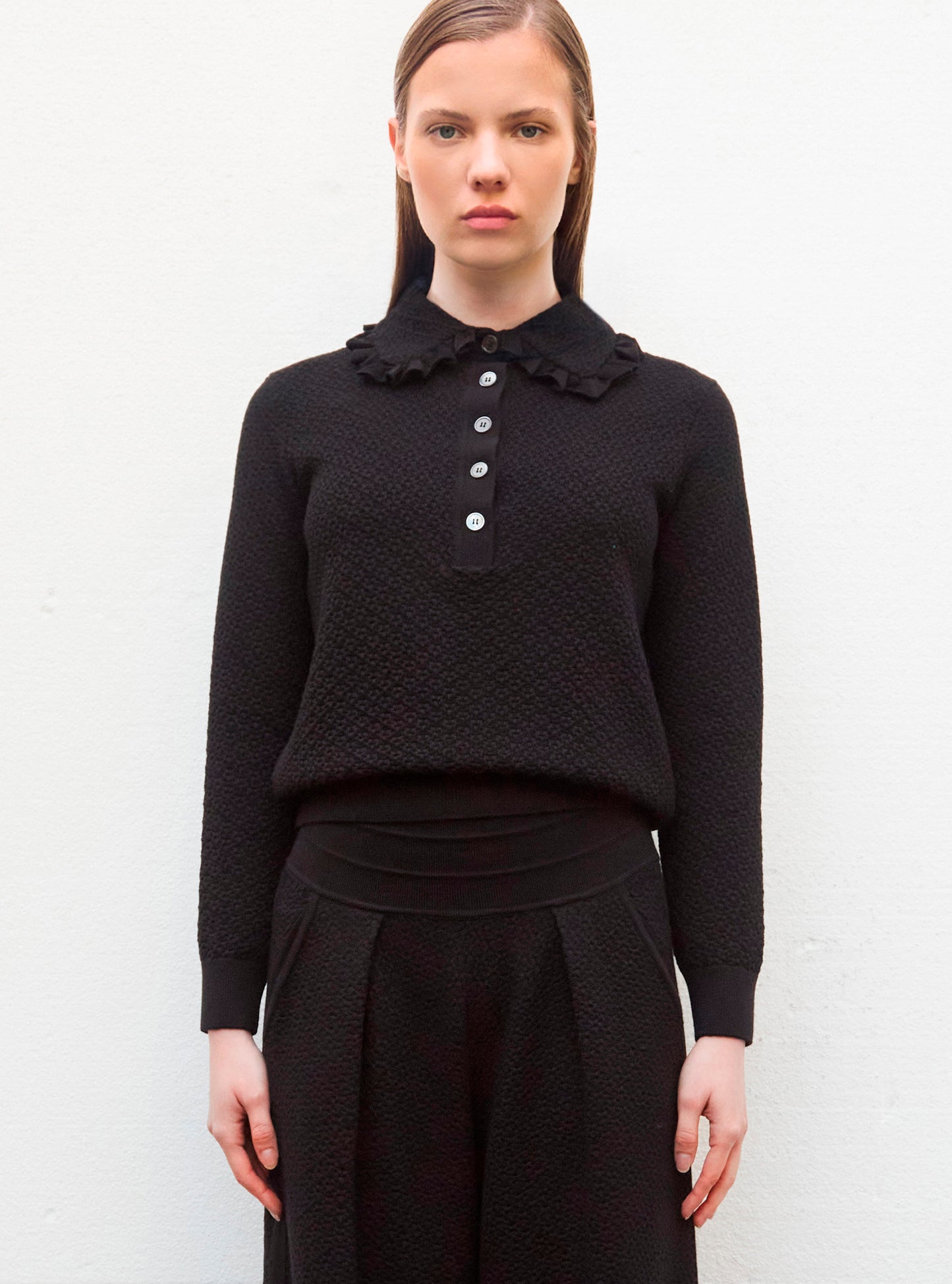 Tops de luxe femme - Polo couture en maille damier