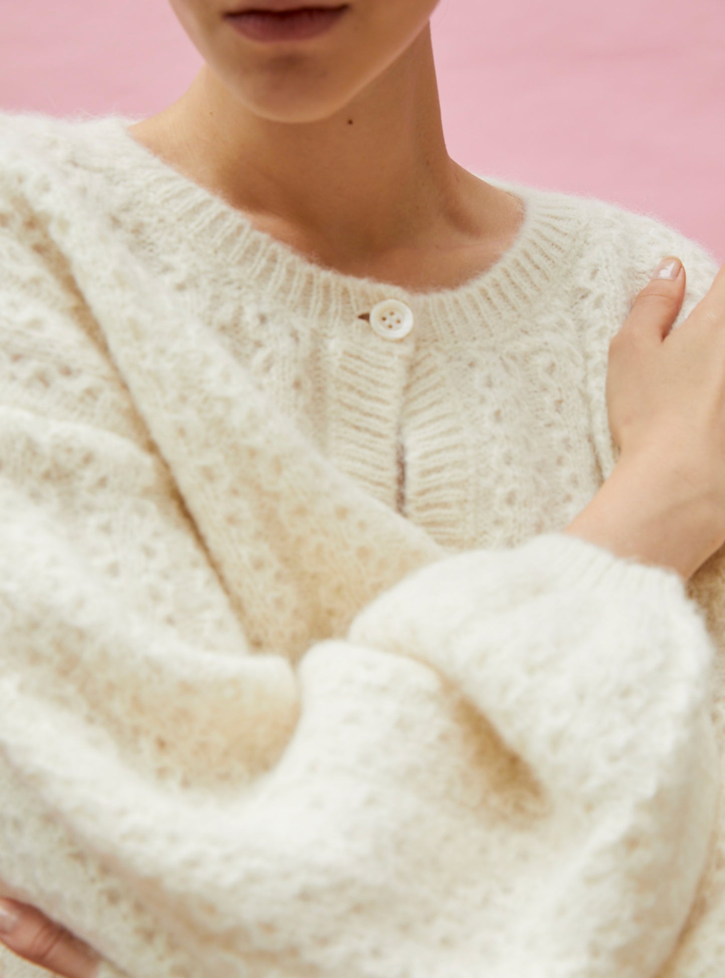 Cardigan en maille de luxe Molli - Cardigan maille moelleuse naturel