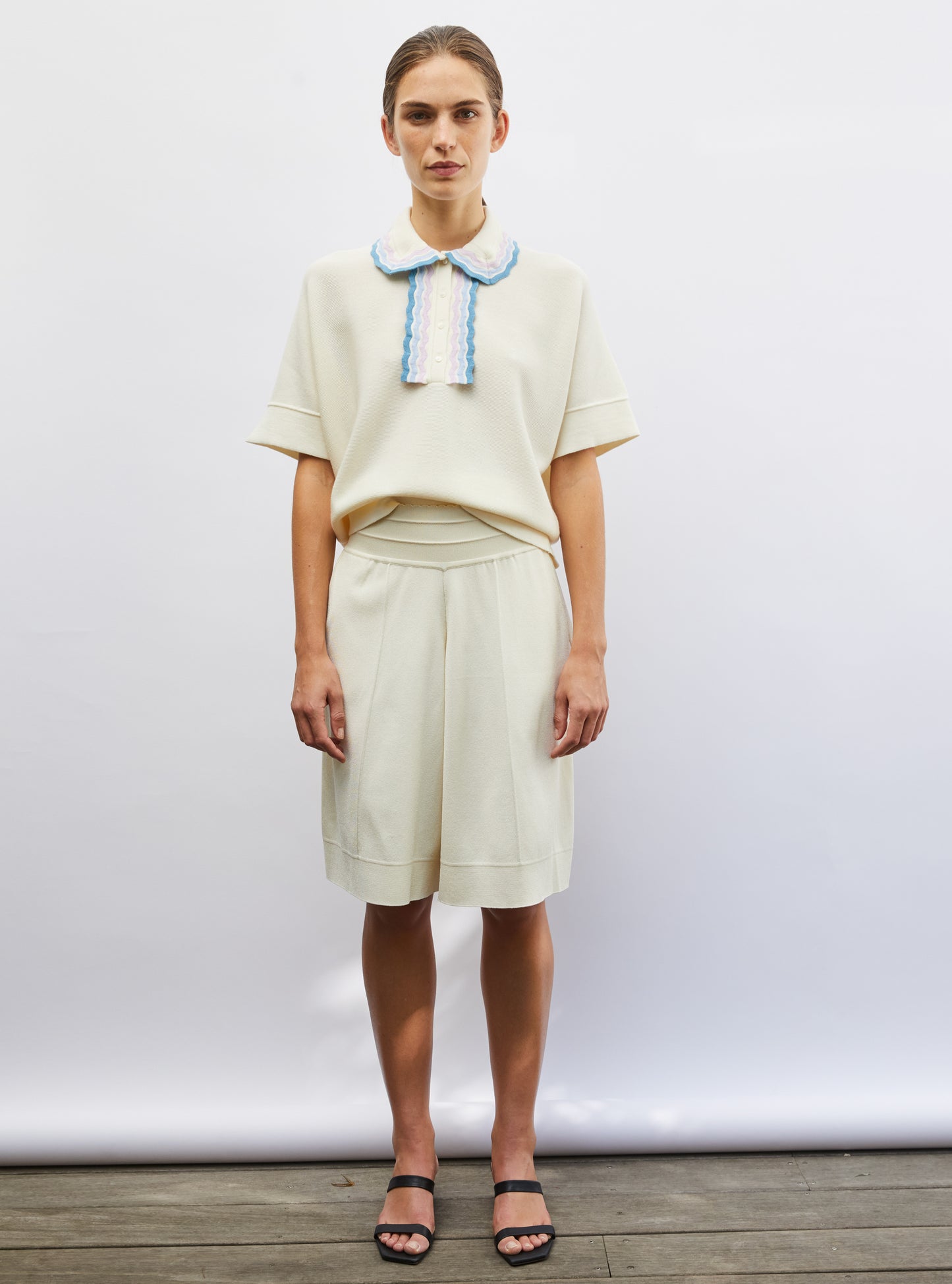 Top de luxe femme - Top ample maille col croquet naturel-multi denim