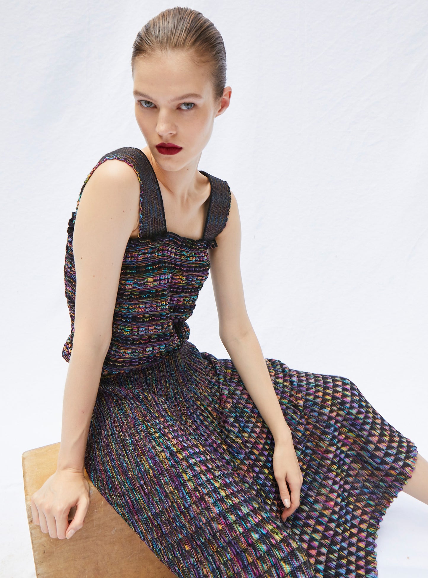 fluid skirt in an origami knit