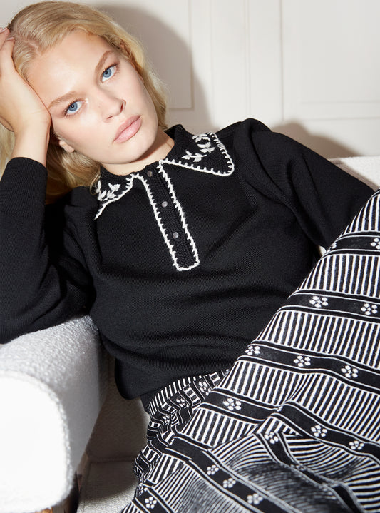 Hand-Embroidered Knit Shirt