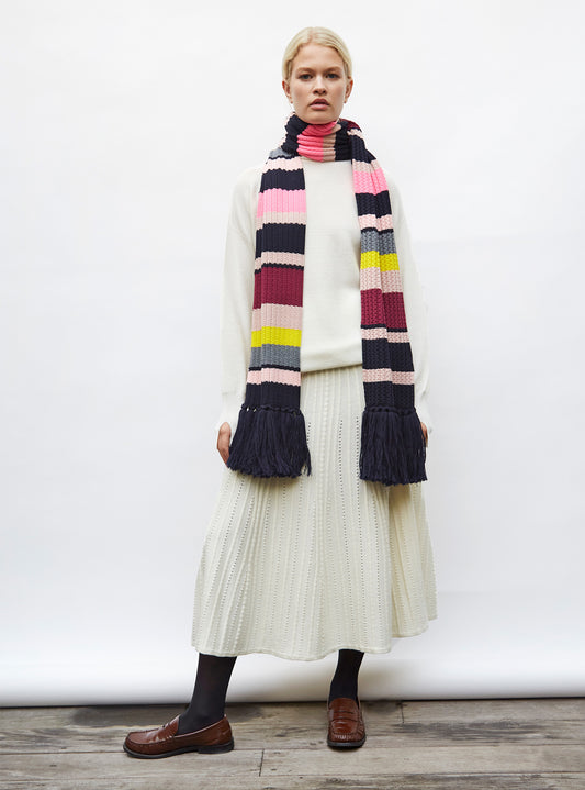 long knitted fringed scarf