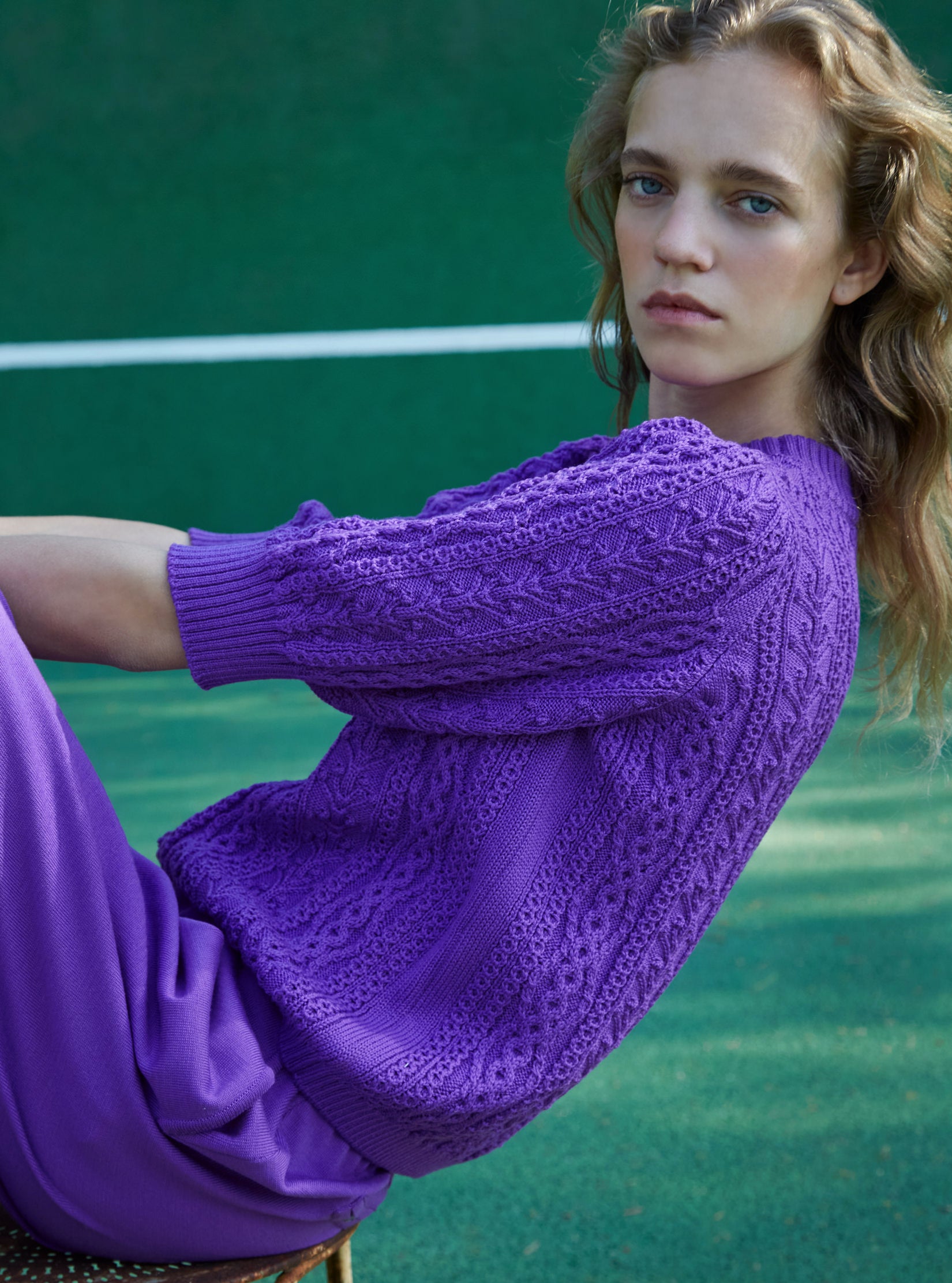 Tops, blouses de luxe femme - Top en maille irlandaise
