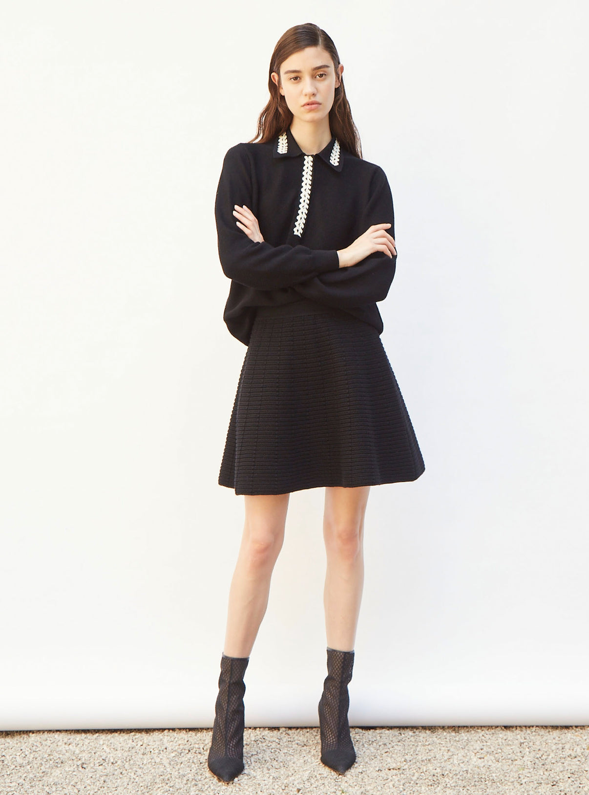 Tops, blouses de luxe femme - Chemisier col brodé