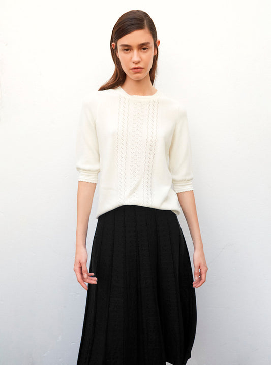 molli pleated knit skirt with openwork stitch