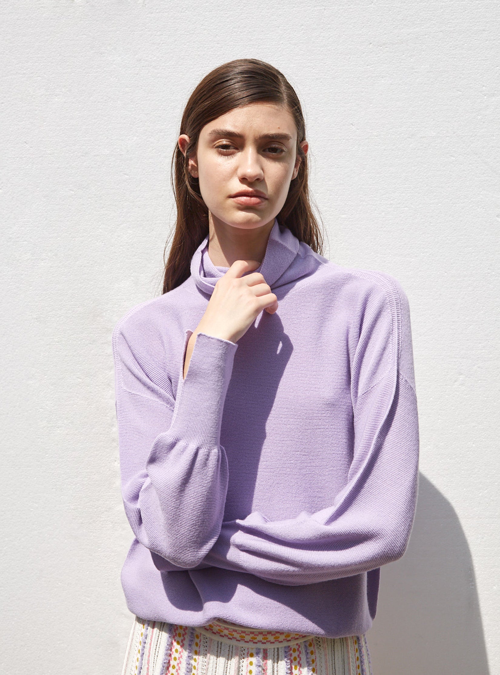Molli oversized slim top with stand-up collar lilac | Molli