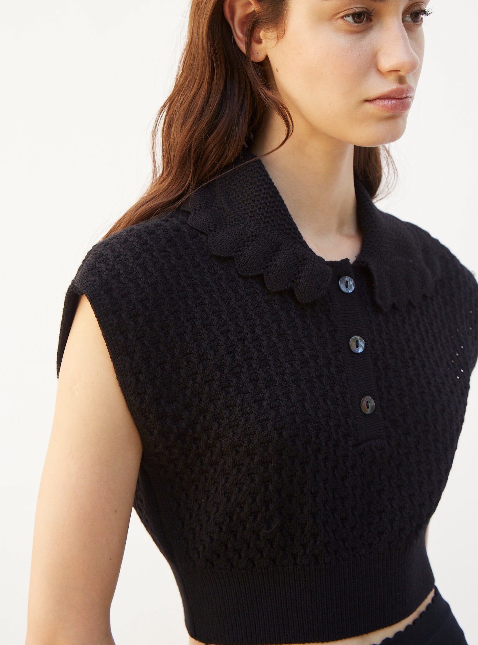Tops, blouses de luxe femme - Top romantique à col rond