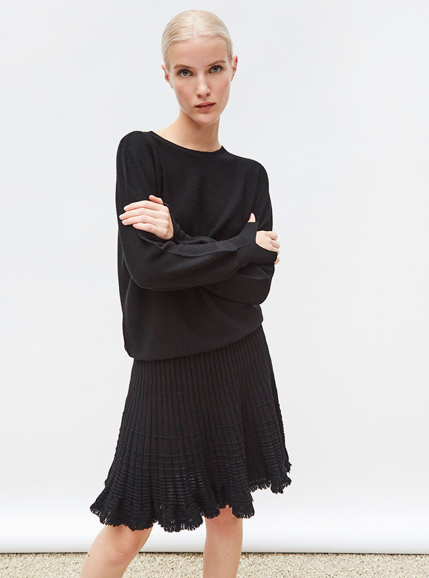 Tops, blouses de luxe femme - Top fin à col rond manches longues