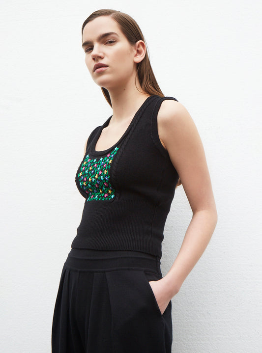 MOLLI HAND-EMBROIDERED SLEEVELESS KNIT TOP