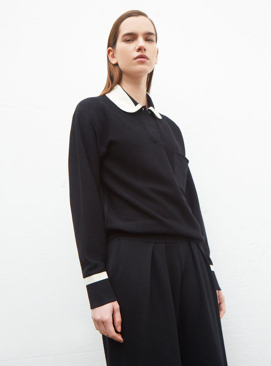 visual collar knit blouse