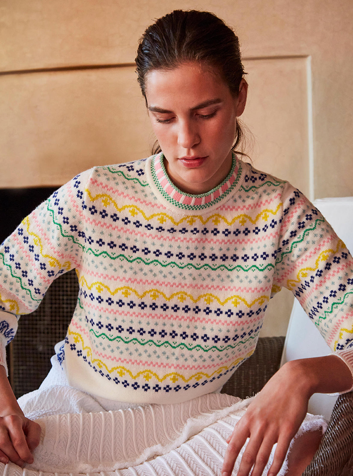 Tops, blouses de luxe femme - Sweater jacquard confettis