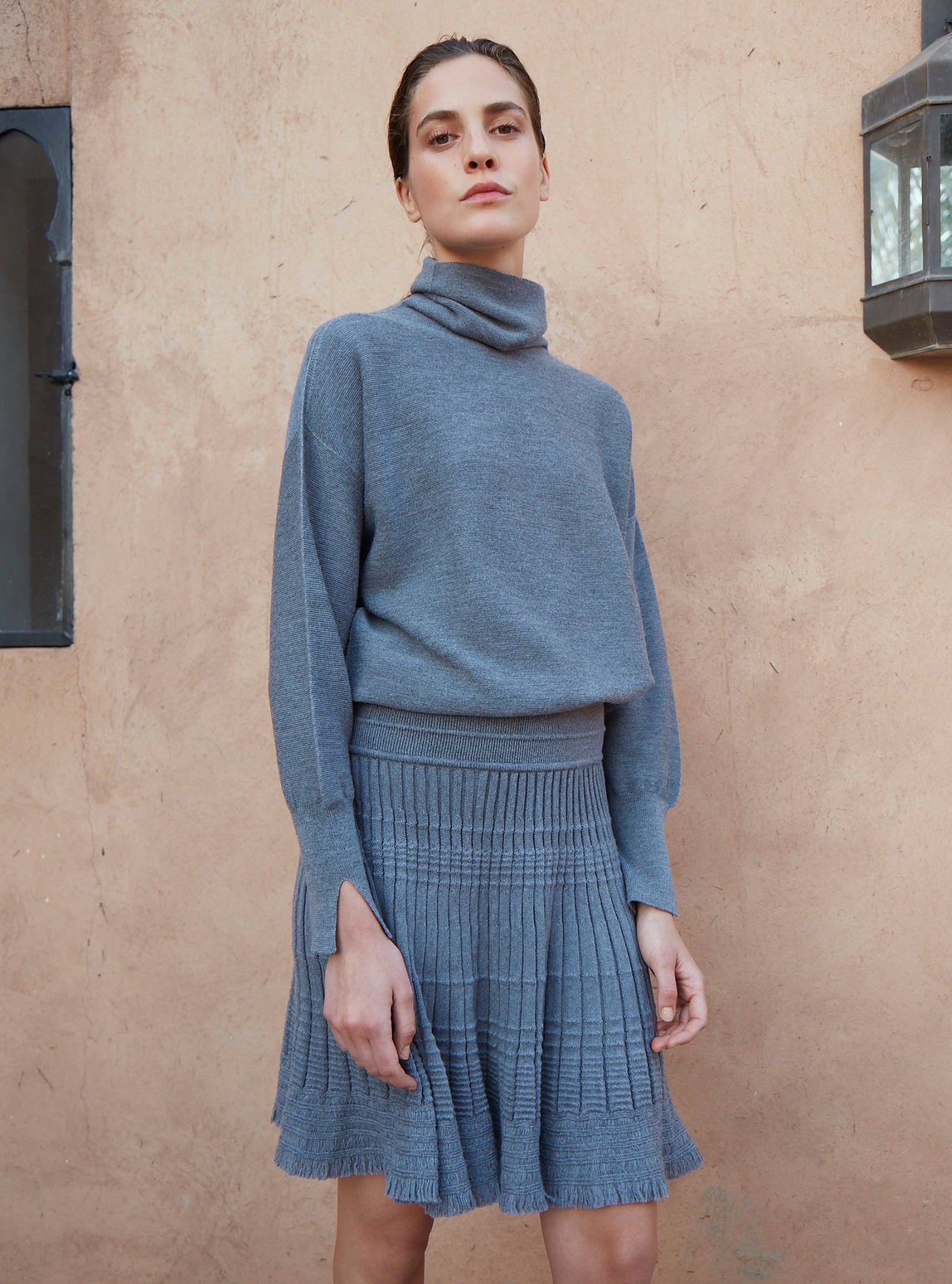 Jupe courte en maille à frange - Vêtement en maille de luxe Molli