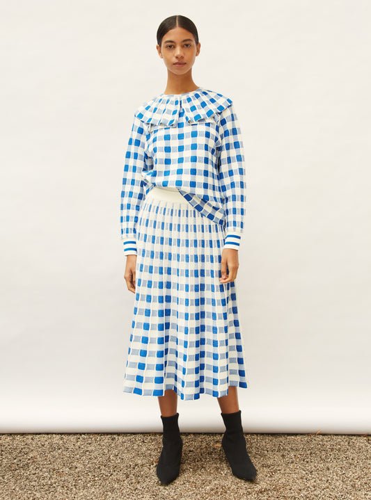 gingham knit collar top