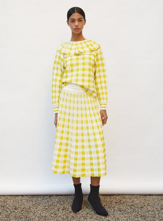 gingham knit collar top